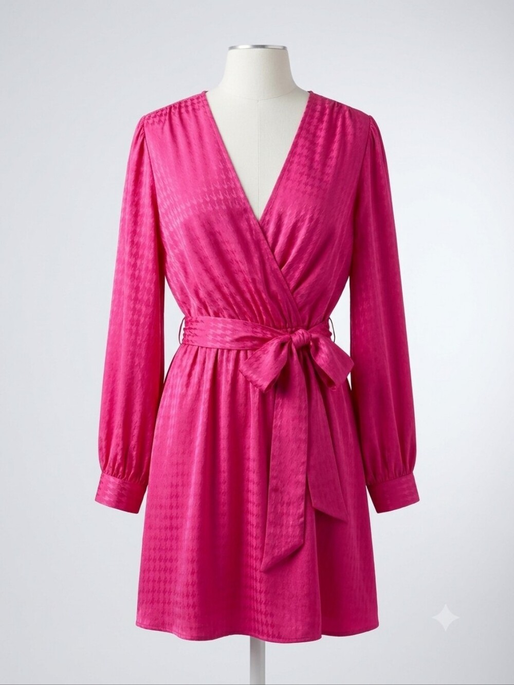 Express NWT Bright Pink Wrap Dress with Long Sleeves, Size Large